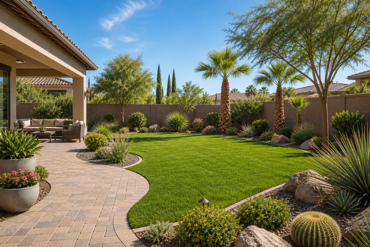 A desert backyard designed and maintained by Cordova Landscaping